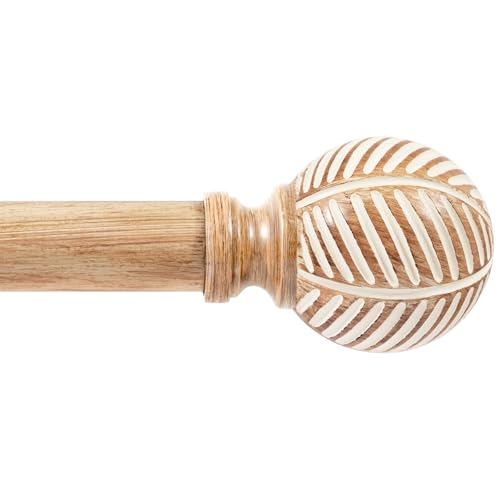 Zeerobee Wood Curtain Rods for Windows 48 to 84, 1 Inch Heavy Duty Drapery Rods with Imitation Wood Grain Leaf Pattern Finials, Indoor/Outdoor Modern Curtain Pole, 32