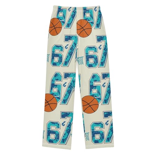 ARGTILDN 67 Basketball Sport Pajama Pants Soft Long Pajama Bottoms Lounge Pj Pants Sleepwear with Pockets Ages 6-14 Years