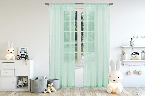 Lala + Bash Dolly Tassel Trim Window Curtain Set, 54X63 (2 Pieces), Seafoam #TOP2