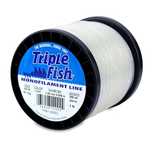 Triple Fish Mono Line, 200 lb (90.7 kg) test, .059 in (1.50 mm) diam, Clear, 1 lb (0.45 kg) Spool, 245 yd (224 m)