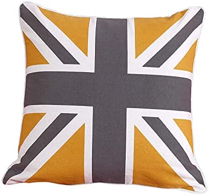Union Jack Cushion Cover 100% Cotton Vintage Style British Flag, Square Cushion Cover For Home Décor Sofa, & Couch Pillow with Free Hollow Fibre Cushion Pad in 18x18with Piped Edge (Black & Grey)