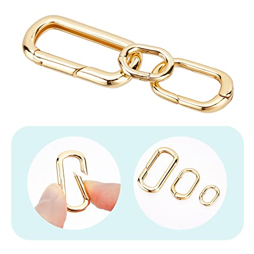 Sunnyclue 1 Box 6Pcs 3 Sizes Brass Oval Key Rings Spring Gate Ring 18K Gold Keychain Carabiner Lock Clasps Connector Fastener For Jewelry Making Keychains Bag Purse Handbag Strap Crafting Supplies #TOP4