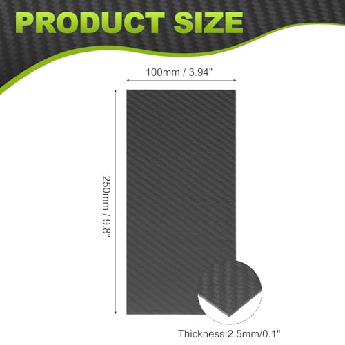 QUARKZMAN 3K Carbon Fiber Platten Paneele, 100 x 250 x 2.5mm Carbon Fiber Board Platte Matt Twill Web Paneele Flexibel Für RC Flugzeuge, Modellautos, Autoteile