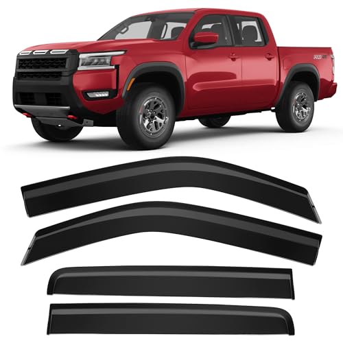 Image of Shatterproof Taped-On Window Deflectors for Nissan Frontier 2022-2025 Crew Cab, Rain Guards, Window Visors for Car, Vent Deflector, 4pcs