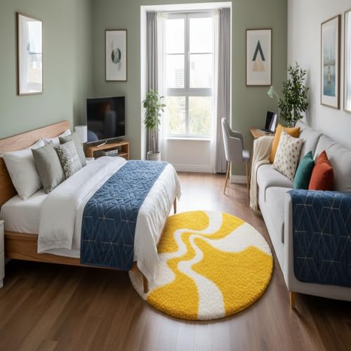 Image of Vintage Threads (Yellow 3D 4x4 Ft Shaggy Carpet for Living Room & Bedroom | Ultra Soft Plush Long Pile Rug | Thick Fluffy 3D Modern Floor Carpet | Cozy Luxury Home Decor Rug