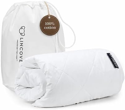 Lincove Quilted Fitted Mattress Pad Queen Size 100% Cotton Shell, Microfiber Fill, Elastic Fitted Mattress Protector - Machine Washable and Dryer Safe Mattress Topper