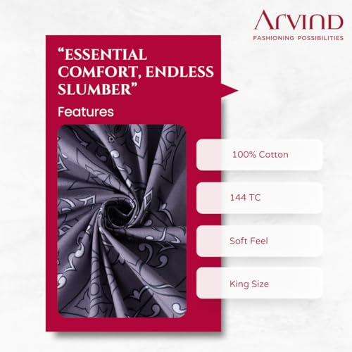 Image of Arvind Bedsheet Set - 100% Cotton Bedsheet for Double Bed (1 King Size Bedsheet with 2 Pillow Covers) Soft Breathable, 144 Thread Count - Slumber -Shade 12 (21022-B) | Natural