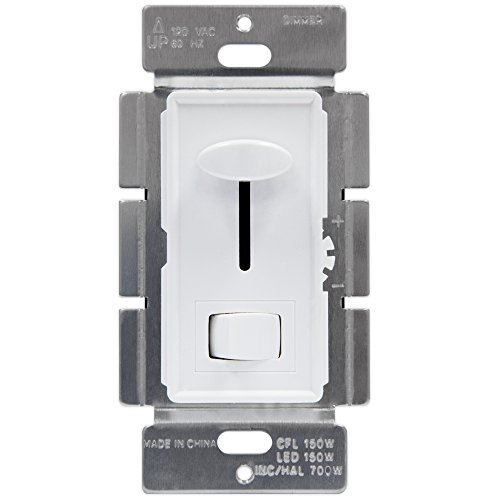 ENERLITES Decorator Slide Dimmer Switch, Adjustable Light Wheel, On/Off Rocker, Single-Pole or 3-Way, Dimmable 150W LED/CFL, 700W Incandescent and Halogen, ETL Listed, 59302-W, White