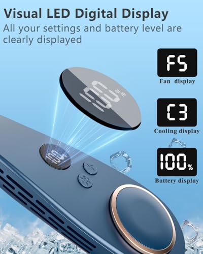 Neck Fan with Cooling Plate,Portable Air Conditioner Fan with AC,5500mAh Powerful Bladeless Personal Headphones Quiet Neck Cooler,Mini Cordless Wearable USB Hands Free Cool Fan for image 7