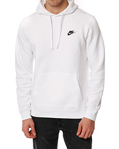 Men's Nike Sportswear Club Pullover Hoodie, Fleece Sweatshirt for Men with Paneled Hood, White/White/Black, XL