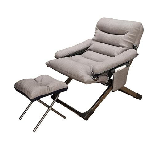 Sedia ad ala regolabile con sgabello reclinabile per soggiorno e camera da letto, seduta ispessita e poltrona relax con tubo quadrato con funzione reclinabile in quattro direzioni (grigio)