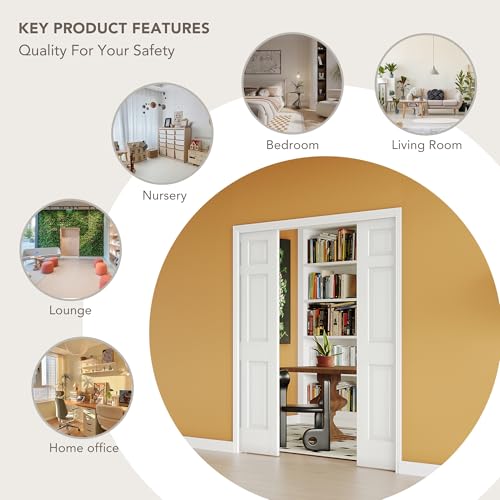 Image of Pocket Door, 28 inch x 80 inch, 6-Panel Hollow Core Pantry Door with Frame and Hardware Kit, Lightweight Sliding Closet Doors, Waterproof PVC Surface, Easy to Install
