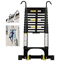 Wolec Telescoping Ladder,14.5FT Aluminum Portable Extension Ladder w/Hooks, Stabilizers& Wheels, Heavy Duty 330lbs Max Capacity, Collapsible Telescopic Ladder for Rv, Roof, Attic, Outdoor -Black