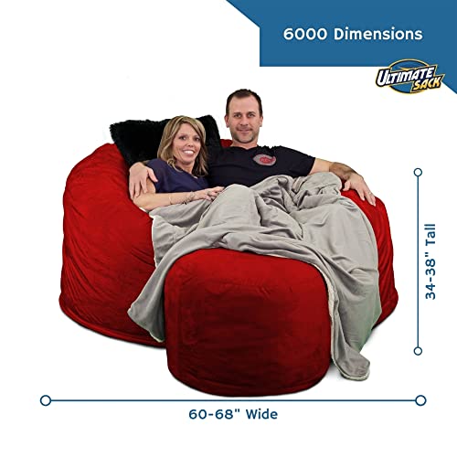 Image of ULTIMATE SACK 6ft Bean Bag Chair & Footstool, Oversize Bean Bag Chair for Adults, Comfy Chair Bean Bag Couch Lounge Sofa Loveseat Furniture | Brown Fur