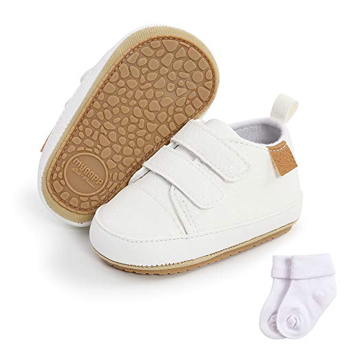 BENHERO Baby Girls Boys Canvas Shoes Toddler Infant First Walker Soft Sole High-Top Ankle Sneakers Newborn Crib Shoes(0-6 Months Infant J/White)