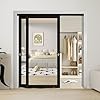 JUBEST 72" x 80" Mirror Closet Door, Preassembled One Side Mirror Door with Hardware Kit & Matching Fascia, Solid Wood Frame with Water-Proof PVC Surface, Easy to Install, Black
