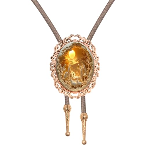 Image of PEARLY JUN Bolo Tie for Women Men Flower Rose Western Cowboy Brown Leather Country Style String Vest Gifts