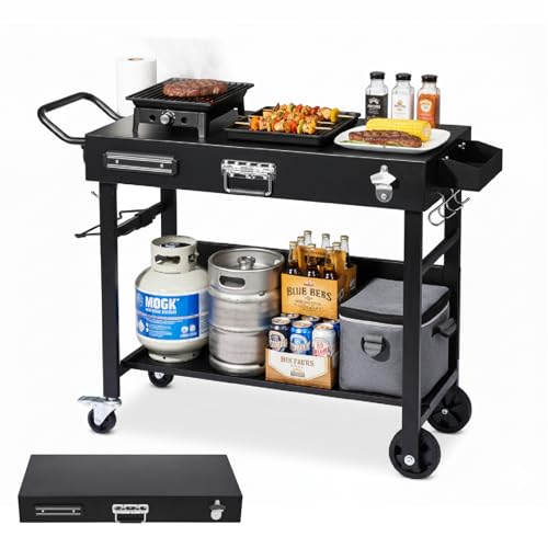VINGLI Outdoor Grill Table Cart, Foldable Grill Cart with Wheels,