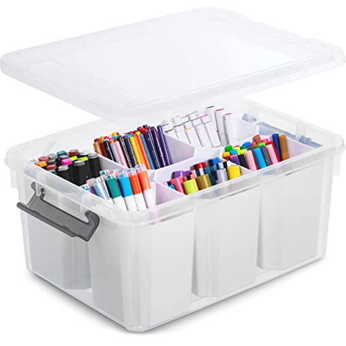Citylife 17 QT Plastic Storage Bins with 6 Detachable Inserts Cle...