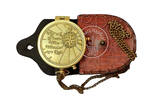 Samara Nautical Not All Those Who Wander are Lost Brass Gift Engraved Compass with Leather case