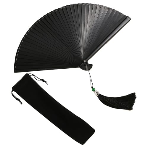 Uranus 竹製折りたたみ扇子 16cm 18cm メンズ レディース 携帯用 ミニサイズ 無地 シンプル 和風 舞扇子 扇子袋付き プレゼント ギフト 夏祭り 花火大会 アウトドア 和装小物 (18CM,ブラック)