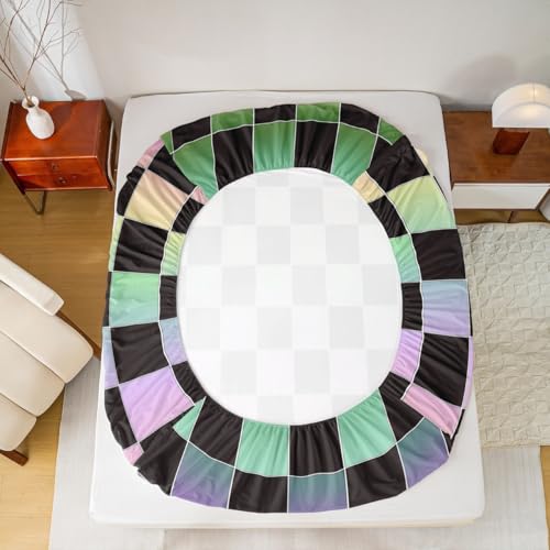 Image of Erosebridal Black Checkered Sheet Set Full Rainbow Ombre Plaid Bed Sheets Colorful Geometric Checkerboard Bedding for Kids Boys Girls,Aesthetic Grids Bed Sheets Set 4 Piece