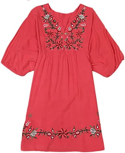 Asher Mexican Embroidered Peasant Dressy Tops Blouses (One Size, Red)