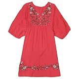 Asher Mexican Embroidered Peasant Dressy Tops Blouses (One Size, Red)