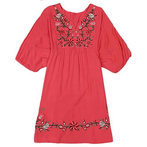 Asher Mexican Embroidered Peasant Dressy Tops Blouses (One Size, Red) #TOP14
