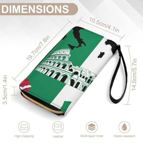 Women's Wallet Blocking Leather Zip Large Capacity Card Holder Purse Pisa Tower Italian Flag Clutch Wristlet Travel Long Purse2