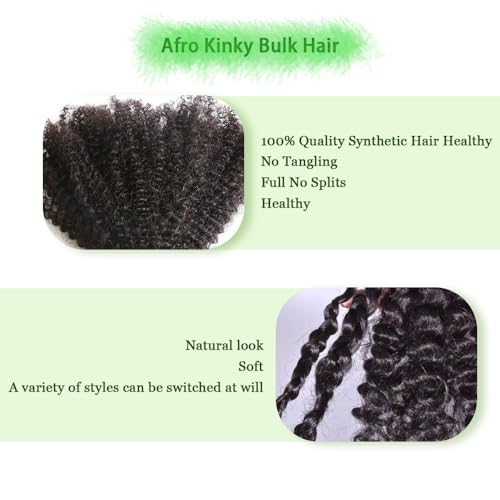 Afro Kinky Bulk Hair For Dreadlock Extensions Repair Locs,Twist Braiding, 100% Handmade Braiding Hair 30Grams each bundles Total (4Bundles/Pack) 10Inch #1B