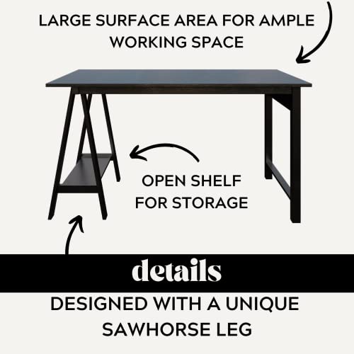 Dg Casa Brulon Solid Wood Modern Home Office Bedroom Furniture Table Great For Computer Work Study Gaming Or Laptop Use With Storage Space - Writing Desk In Black #TOP5