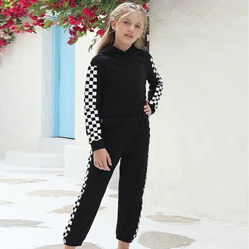OFIMAN Girls Clothing Set Kids Hoodies Crop Top Tees + Plaid Pants Sweatsuit Long Sleeve Outfit Hooded Sweatshirt Sweatpants 3 41b4AMgTL7L. AC