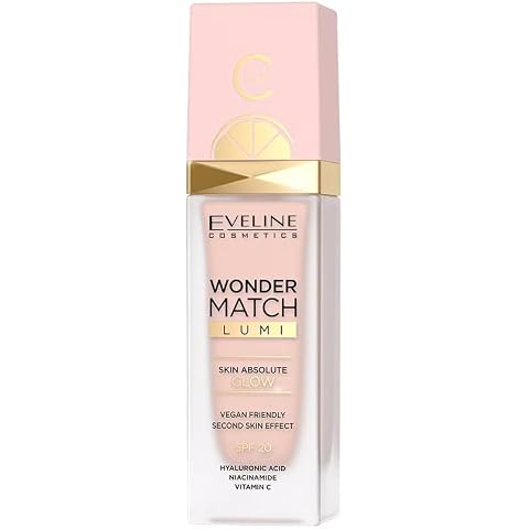 Eveline Cosmetics Wonder Match LUMI Foundation SPF 20 - Moisturising Balancing Makeup Formula with Vit. C Hyaluronic Acid & Rose Extract - Radiant Glow & Even Complexion