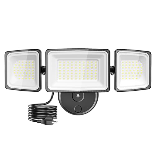 Onforu 130W Flood Lights Outdoor, 13000LM Brightness Plug-in LED Flood Light Outdoor, IP65 Waterproof Security Light with 3 Adjustable Heads, 6500K White Exterior Floodlight for Yard Garage Eave
