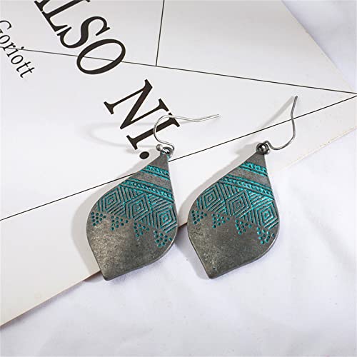 Handmade Teardrop Earrings For Women Girls Vintage Boho Silver Gold Tribal Ethnic Lightweight Hammered & Engraved Leaf Dangle Drop Statement Earrings Jewelry Gifts (Silver) #TOP4