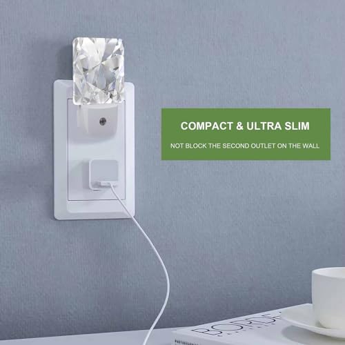 Image of LED Night Light,Diamond Texture Close Up LED Night Light Plug into Wall with Dusk to Dawn Light Sensor White Energy Efficient Nightlight for Bedroom Bathroom Hallway Living Room Kitchen