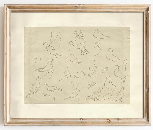 Kizbok Neutral Wall Art Decor Vintage Flying Birds Sketch Canvas Prints Antique Animals Drawing Oil Painting, Rustic Neutral Art Pictures for Bedroom, Farmhouse Wall Decor for Bathroom Home(8