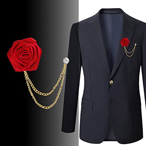 LOLIAS 4PCS Brooch Lapel Pin for Men with Hanging Chain,Brooch Suit Stud,Handmade Rose Flower Pins for Groom Wedding Prom Tassel Chain Brooch Pins Men's Suit Accessories3