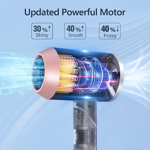 Travel Hairdryer for Women Lightweight - DEWILY Small Travel Hair Dryers with Bag，Powerful Foldable Blow Dryer, Fast Drying 1800W Pink - 2