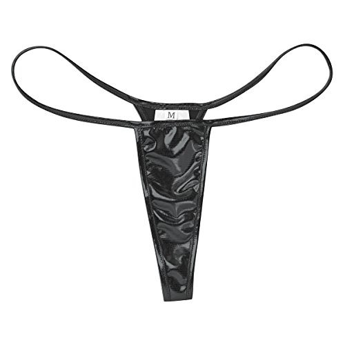 Agoky Women's Shiny Metallic Low Rise G-String Thong Micro Panties Lingerie Black One Size #TOP2
