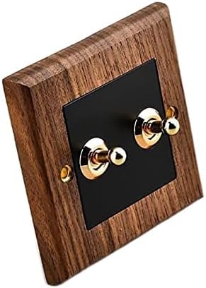 Brass Toggle Switch Plate,toggle light switch, Brass Lever Solid Wood Switch Panel Antique Chinese Type 86 Switch Retro 1-4 Gang 2 Way Wall Light Toggle Momentary Switch(2gang)