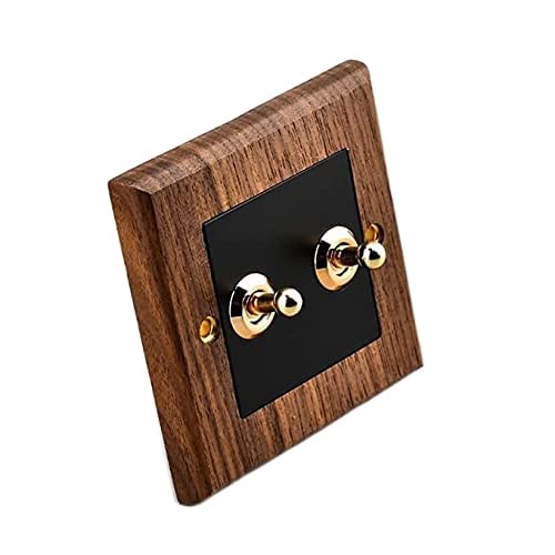 Brass Toggle Switch Plate,toggle light switch, Brass Lever Solid Wood Switch Panel Antique Chinese Type 86 Switch Retro 1-4 Gang 2 Way Wall Light Toggle Momentary Switch(2gang)