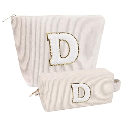 Giftota 2 Stück Personalisierte Kosmetiktasche Damen Cord Schminktasche, A–Z Make up Tasche mit Buchstaben, Kulturtasche für Reisen, Geschenk für Frauen Mädchen, Geburtstagsgeschenk für Frauen Mama