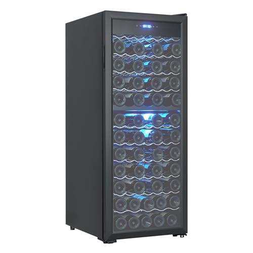 Image of Dual Zone Wine Cellar - 80 Bottles Capacity, Freestanding Wine Cooler, Adjustable Shelves, Single Glass Door, Digital LED Touch Control, For Red, White, Champagne, Sparkling Wine