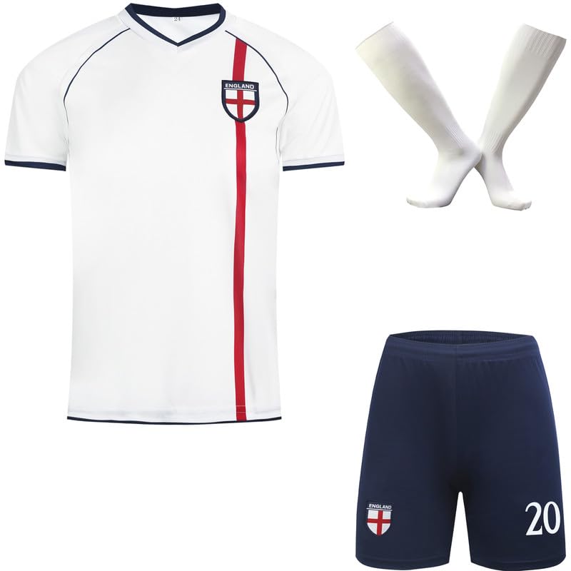 Angleterre Limitée Édition Foden #20 Maillot de Football pour Enfant avec Haut Shorts, Chaussettes, Nostalgie Tailles Jeune