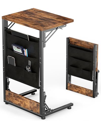 ZIPEEU Mesa Auxiliar Sofa Plegable en Forma de C - Mesade Centro y Apoyo con Organizador, Mesa Auxiliar Pequeña Ideal para Living Y HabitacióN