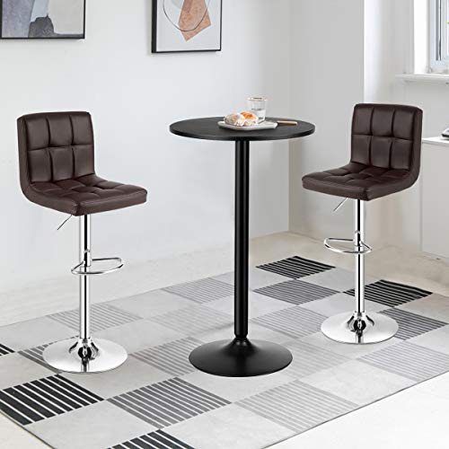 Costway 3-Piece Bar Table Set, Round Cocktail Table And Pu Leather Adjustable Swivel Chairs, Modern Counter Height Table Set With 2 Bar Stool For Kitchen, Office (Brown) #TOP3