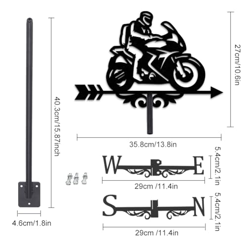 INFUNLY Motorcycle Weather Vane - Black Metal Wind Direction Indicator - 13.78"x10.63" - Weather Resistant - Image 2