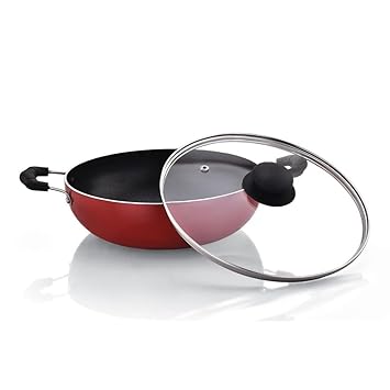 Twin Birds Aroma Non-Stick Kadai with Glass Lid 24cm, 3 Way Non-Stick Coating (Induction Base and Gas Stove Friendly) (Capacity - 2 litres) (24CM)